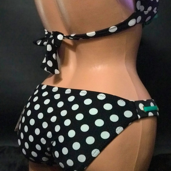 Betsey Johnson polka dot bikini at the hop vintage swimsuit black white aqua nwt - Picture 3 of 9
